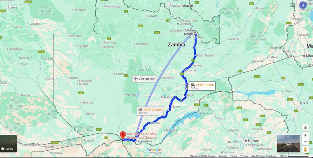 Ndola to kazungula District Map